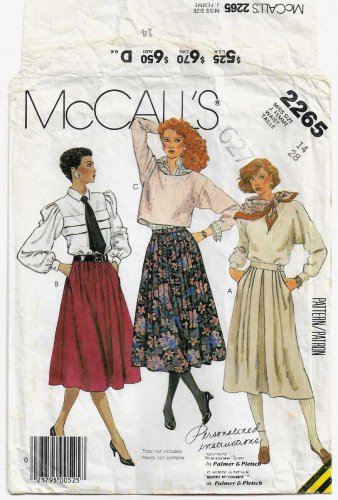 Women's Skirt Palmer & Pletsch Pattern, Pleat Variations, Misses Size 14 Waist 28" McCall's 2265