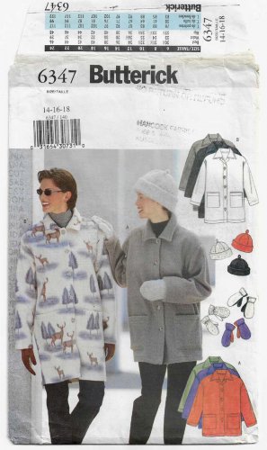 Women's Jacket, Hat, Mittens Sewing Pattern Misses' / Miss Petite Size 14-16-18 UNCUT Butterick 6347