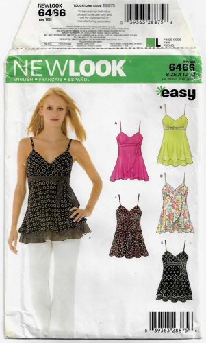 Women's Camisole Tops Sewing Pattern Size 10-12-14-16-18-20-22 UNCUT New Look 6466