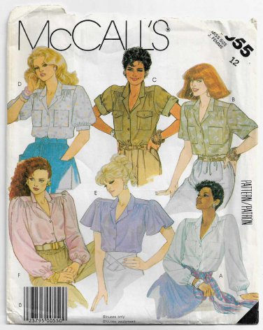 Women's Blouse Sewing Pattern, Long or Short Sleeves, Misses' Size 12 Bust 34" UNCUT McCall's 2955