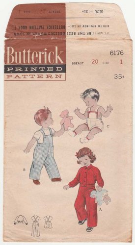 Sunsuit or Overalls and Jacket Sewing Pattern Toddler Size 1 Vintage 1950's Butterick 6176