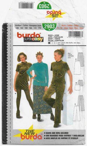 Girls Elastic Waist Skirt, Pants Sewing Pattern Size 11 - 12 Super Easy to Sew UNCUT Burda 2903