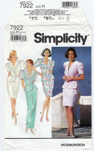 Women's Two-Piece Dress, Skirt, Top with Peplum Pattern Misses' Size 6-8-10 UNCUT Simplicity 7922