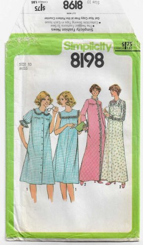 Women's Nightgown and Robe Sewing Pattern Misses' Size 10 UNCUT VTG 1970's Simplicity 8198