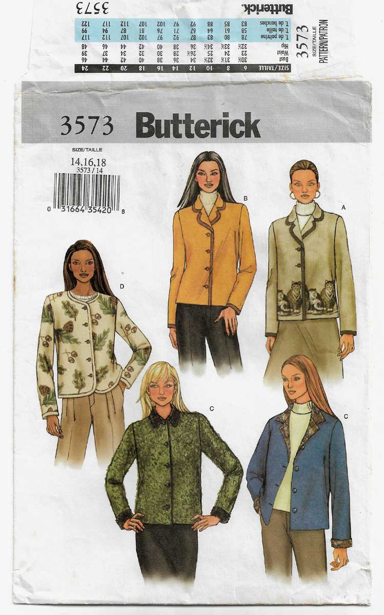 Women's Jacket Sewing Pattern Misses' Size 14 16 18 UNCUT Butterick 3573