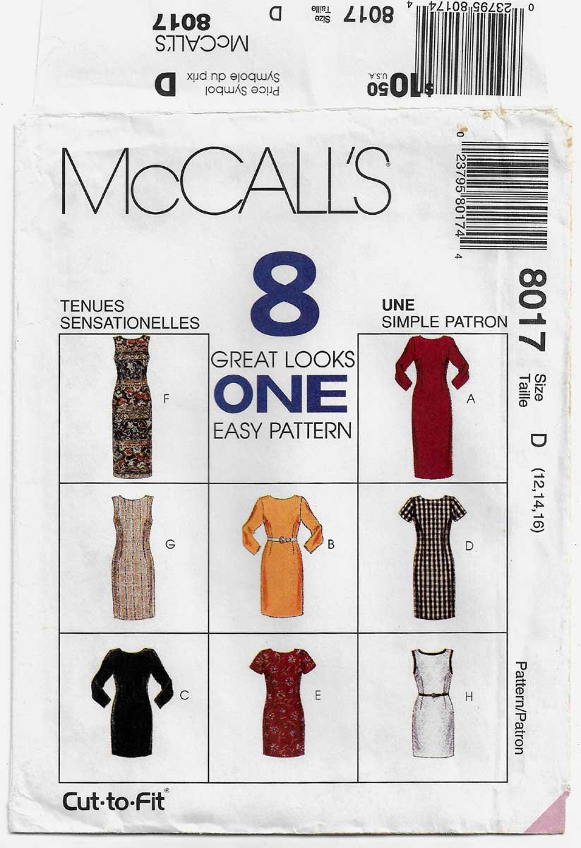 Women's Fitted Dress Sewing Pattern, 8 Variations, Misses' Size 1214