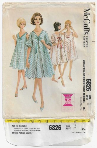Misses' Nightgown and Robe Sewing Pattern Size 12 UNCUT VTG 1960's McCall's 6826