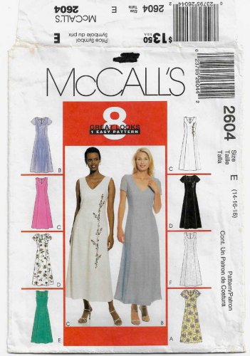 Women's Long Dress Sewing Pattern Misses' Size 14-16-18 UNCUT McCall's 2604