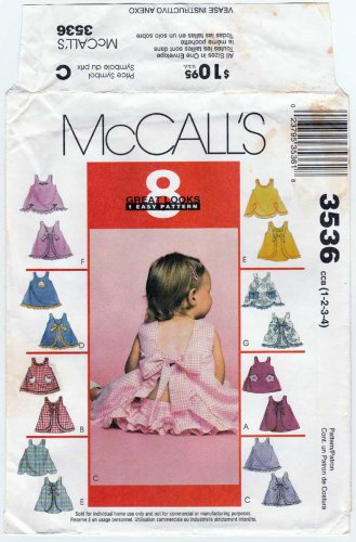 Little Girl's Dress and Panties Sewing Pattern, Toddler Size 1-2-3-4 Easy to Sew UNCUT McCall's 3536