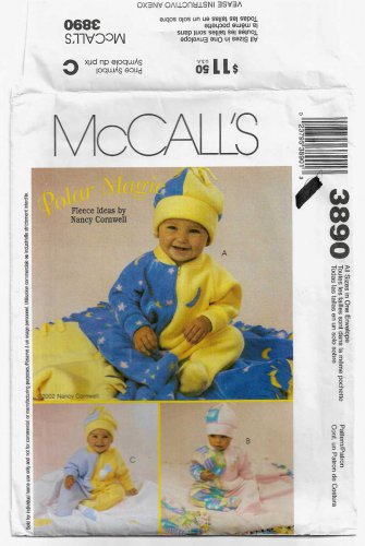 Babies Fleece Jumpsuit, Blankets Hat Sewing Pattern Infant Sizes Small-XL UNCUT McCall's 3890