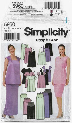Maternity Pattern for Formal Evening Wear, Skirt and Top Size 14-16-18-20-22 UNCUT Simplicity 5960