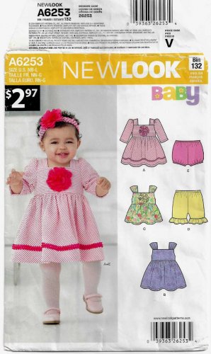 Baby Girl Dress, Top, Diaper Cover, Pants Sewing Pattern Size NB - Large UNCUT New Look 6253