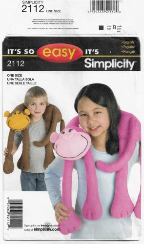 Children's Neck Pillow, Monkey, Sewing Pattern UNCUT Simplicity 2112
