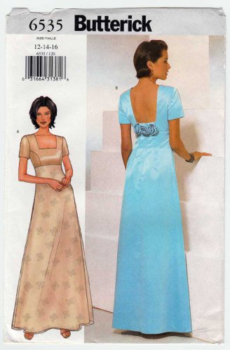 Women's Evening Dress Sewing Pattern, Floor Length Gown Misses Size 12-14-16 UNCUT Butterick 6535
