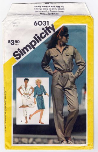 Women's Safari Style Jumpsuit / Romper and Dress Sewing Pattern Misses Size 12 UNCUT Simplicity 6031