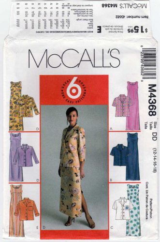Women's Dress and Jacket Pattern Misses' / Miss Petite Size 12-14-16-18 UNCUT McCall's M4368 4368
