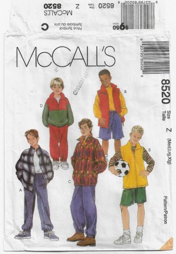 Boy's Jacket, Vest, Top, Pants and Shorts Sewing Pattern Size 7-16, Medium - XL UNCUT McCall's 8520