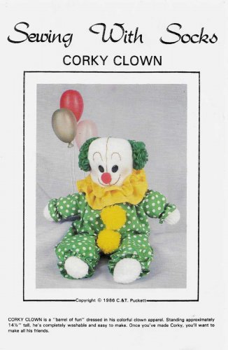 Corky Clown Sock Doll, Sewing With Socks Pattern, UNCUT Vintage 1980's Craft Pattern