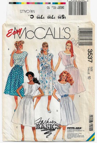Women's Pullover Dress Sewing Pattern, Short Sleeves Misses Size 10 Bust 32 1/2" UNCUT McCall's 3537