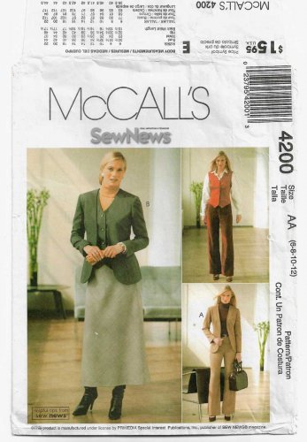 Jacket, Vest, Pants, Skirt Sewing Pattern Misses' / Miss Petite Size 6-8-10-12 UNCUT McCall's 4200