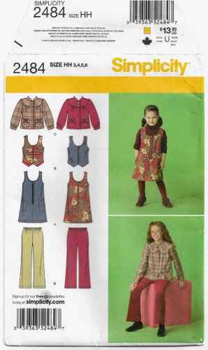 Girl's Jumper, Vest, Jacket and Cropped Pants Sewing Pattern Size 3-4-5-6 UNCUT Simplicity 2484