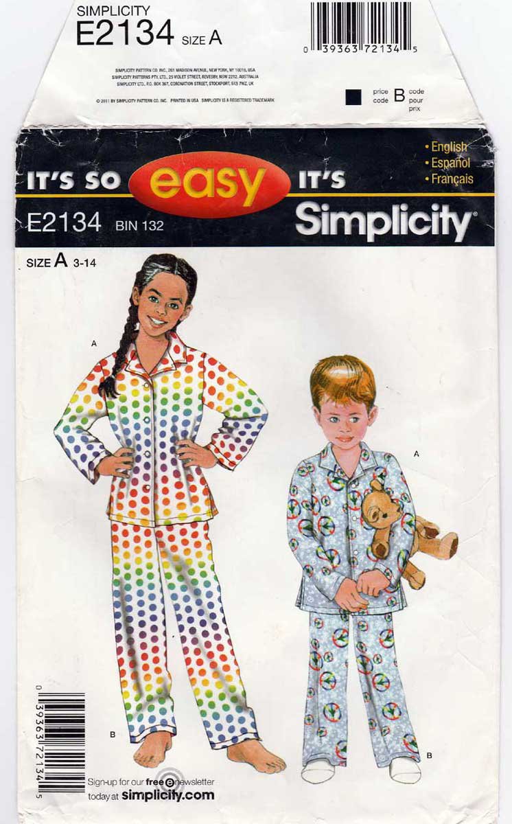 Boy's and Girl's Pajamas Sewing Pattern, Children's Sizes 345678