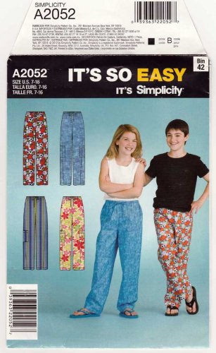 Boys / Girls Drawstring Waist Lounge Pants Sewing Pattern Size 7-8-10-12-14-16 UNCUT Simplicity 2052