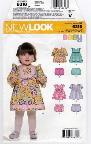 Baby Girl Dress, Panties Sewing Pattern Infant Size Newborn-Small-Medium-Large UNCUT New Look 6316