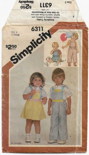 Toddlers Overalls, Sundress, Jumper Sewing Pattern Size 3 UNCUT Simplicity 6311