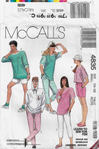 Women's Sweatshirt, Top, Pants, Shorts Sewing Pattern Size Small 10-12 UNCUT McCall's 4835
