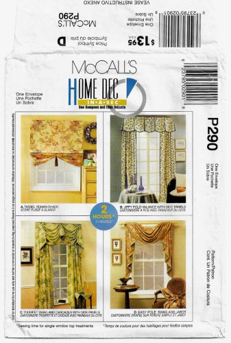 Roman Shade, Valance, Side Panels, Swags Pattern, Home Decor McCall's P290