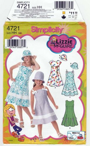 Girl's Sundress, Short Sleeve Dress and Bucket Hat Sewing Pattern Size 3-4-5-6 Uncut Simplicity 4721