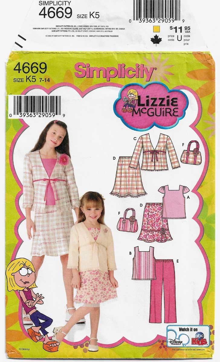 Cartamodello Simplicity 4895 Lizzie McGuire - Per Giacca, Gilet, Pantaloni, Gonna E Cappello, Taglie 7-14