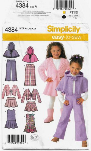 Girl's Dress, Jumper, Skirt, Pants, Jacket, Poncho Pattern Size 3-4-5-6-7-8 UNCUT Simplicity 4384