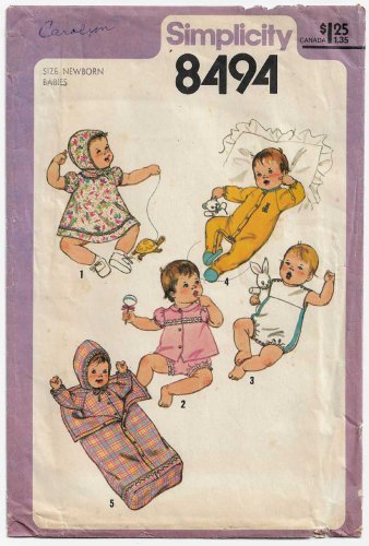 Babies Layette Sewing Pattern for Baby Boy or Girl, UNCUT Vintage 1970's Simplicity 8494