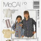 Girl's Shirt Sewing Pattern, Button Up Front, Long Sleeves Child Size 7-8-10 UNCUT McCall's 6894