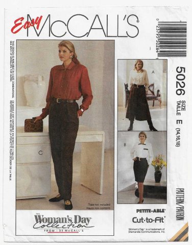 Women's Split or Straight Skirt, Straight Leg Pants Sewing Pattern Size 14-16-18 UNCUT McCall's 5026