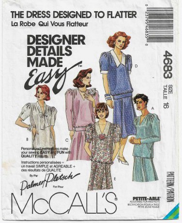 Women's Two Piece Dress with Trumpet Skirt Sewing Pattern Misses' Size 16 UNCUT McCall's 4683