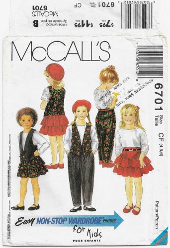 Girl's Vest, Top, Skirt, Pants Sewing Pattern Child Size 4-5-6 UNCUT McCall's 6701