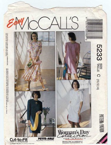 Women's Chemise Dress, Two Piece Dress Sewing Pattern Misses Size 10-12-14 UNCUT McCall's 5233