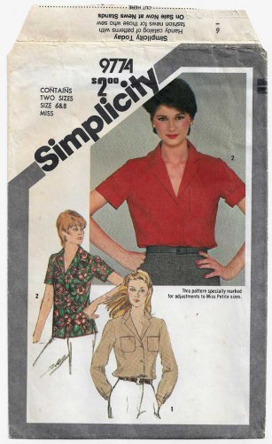 Women's Shirt Pattern, with Long or Short Sleeves, Misses' Size 6-8, UNCUT Vintage Simplicity 9774