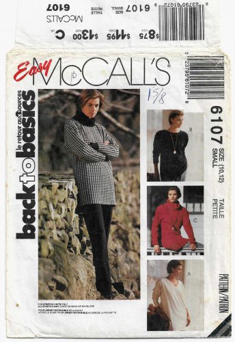 Women's Tunic Top Sewing Pattern, Loose-fitting Misses' Size 10, 12 UNCUT McCall's 6107