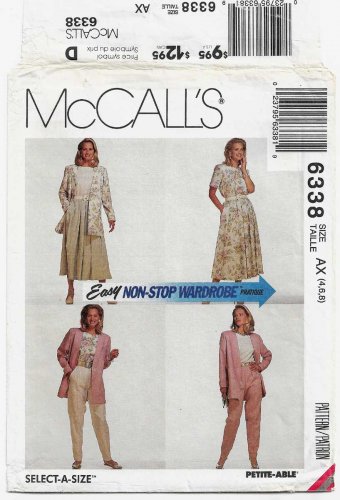 Women's Jacket, Top, Skirt and Pants Sewing Pattern, Misses' Size 4-6-8 UNCUT McCall's 6338