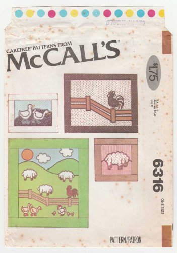 Farm Barnyard Quilt, Wall Hanging or Pillows Vintage Sewing Pattern UNCUT VTG 1970's McCall's 6316
