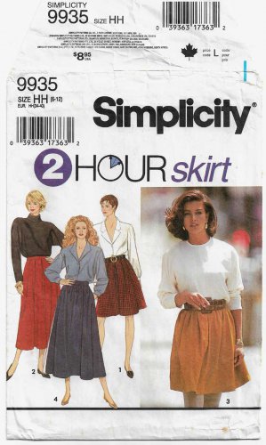 Women's 2 Hour Skirt Sewing Pattern, Knee or Midi Length Misses Size 6-8-10-12 UNCUT Simplicity 9935