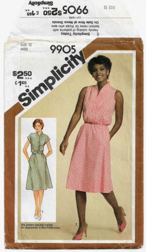 Women's Dress Sewing Pattern, Sleeveless or Cap Sleeves Misses Size 12 UNCUT Vintage Simplicity 9905