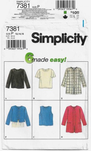 Women's Pullover Top and Cardigan Jacket Pattern Misses' Size 12-14-16 UNCUT Simplicity 7381