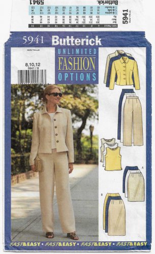 Women's Suits, Jacket, Skirts, Pants and Top Sewing Pattern Size 8-10-12 UNCUT Butterick 5941