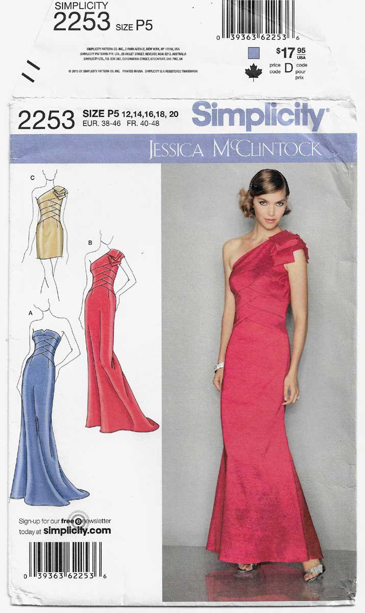 Evening Dress in 2 Lengths, Jessica McClintock Pattern Size 12-14-16-18 ...