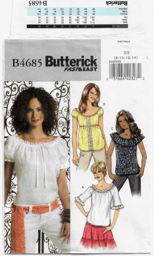 Women's Peasant Top Sewing Pattern Misses' Size 8-10-12-14 UNCUT Butterick B4685 4685